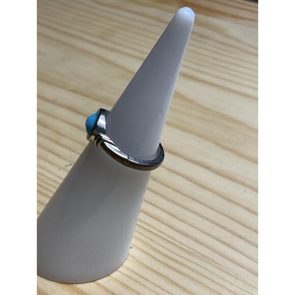 Silver Tone Ring With Turquoise Gemstone Bohemian Style - Picture 3 of 4